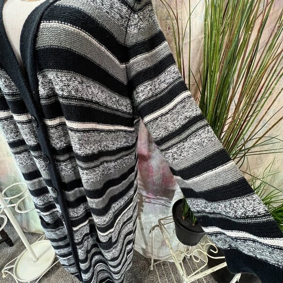 📌Pink Rose Striped Button Up Cotton Mix Plus Size Long Cardigan - Picture 5 of 16